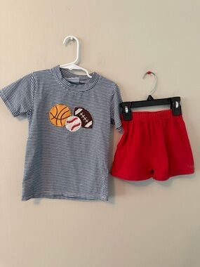 PBJ Striped Sports Shirt with Matching Red Shorts